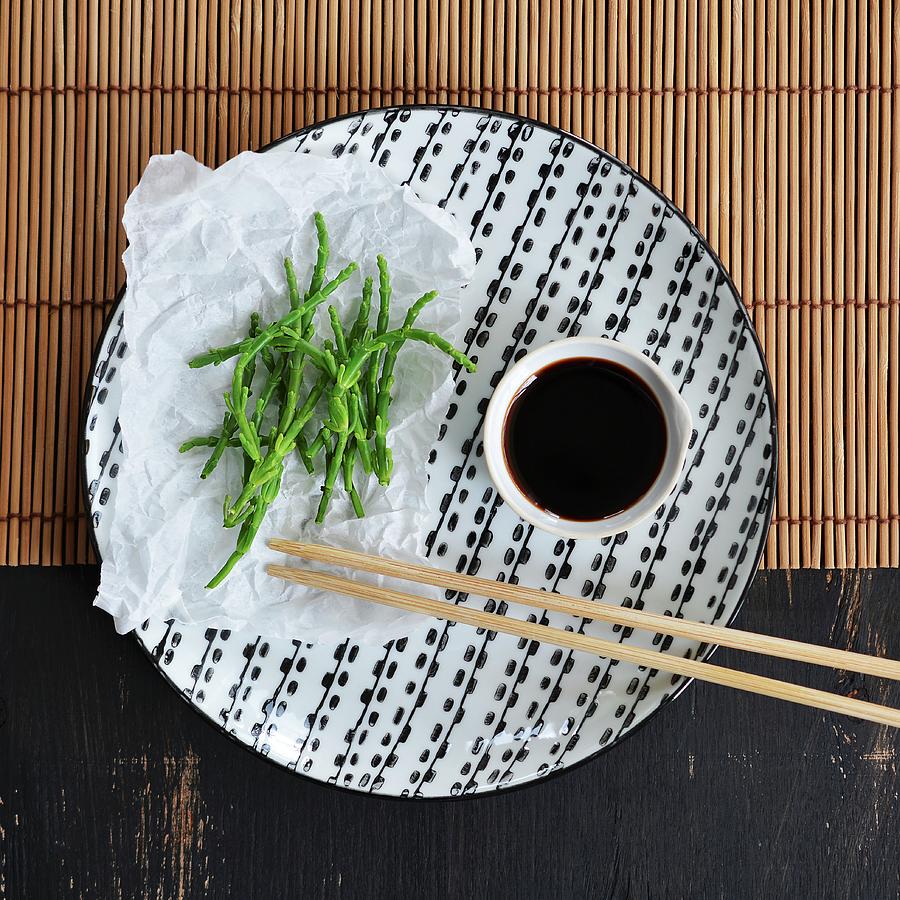 Fresh Seaweed And Soy Sauce Photograph by Mariola Streim