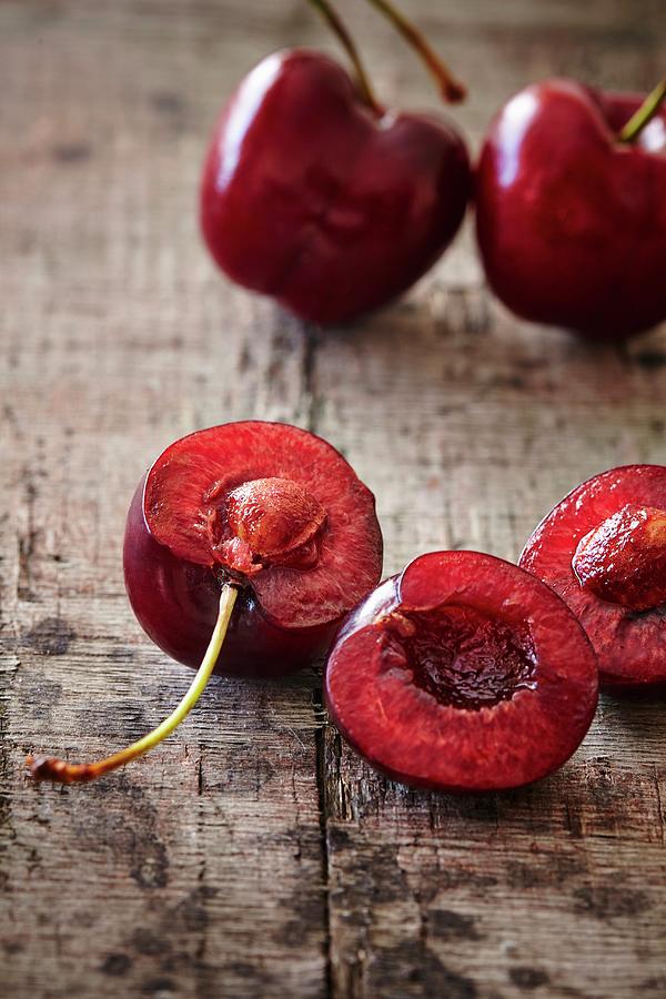 Fresh Spanish Cherries On A Wooden Board Photograph by Tim Atkins Photography