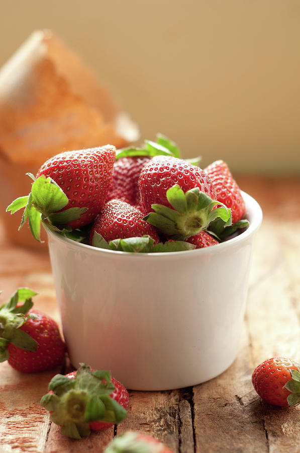 Fresh Strawberries In White Cup Photograph by Anshu