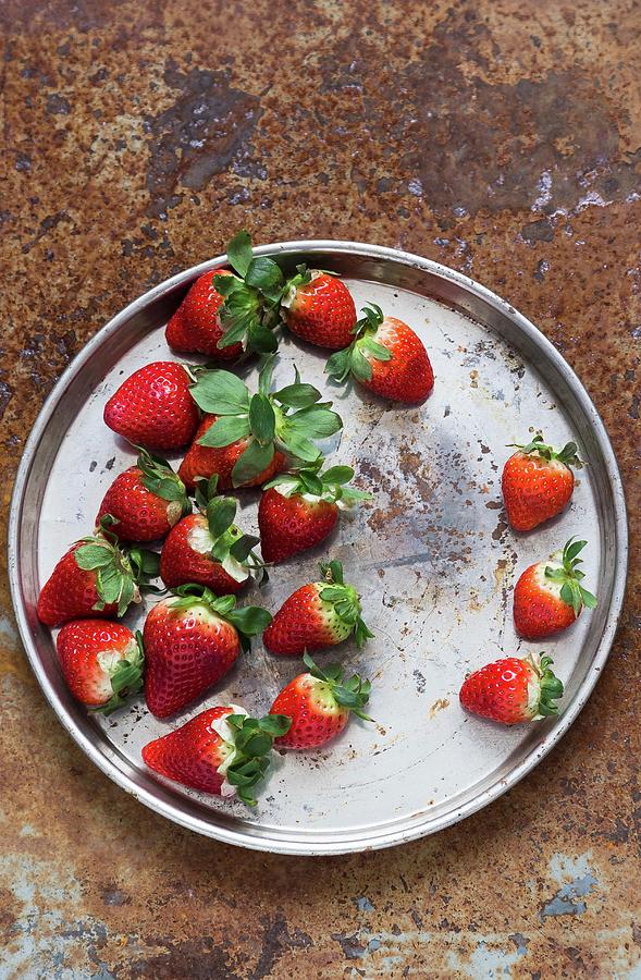 Fresh Strawberries On A Silver Tray Photograph by Adel Bekefi