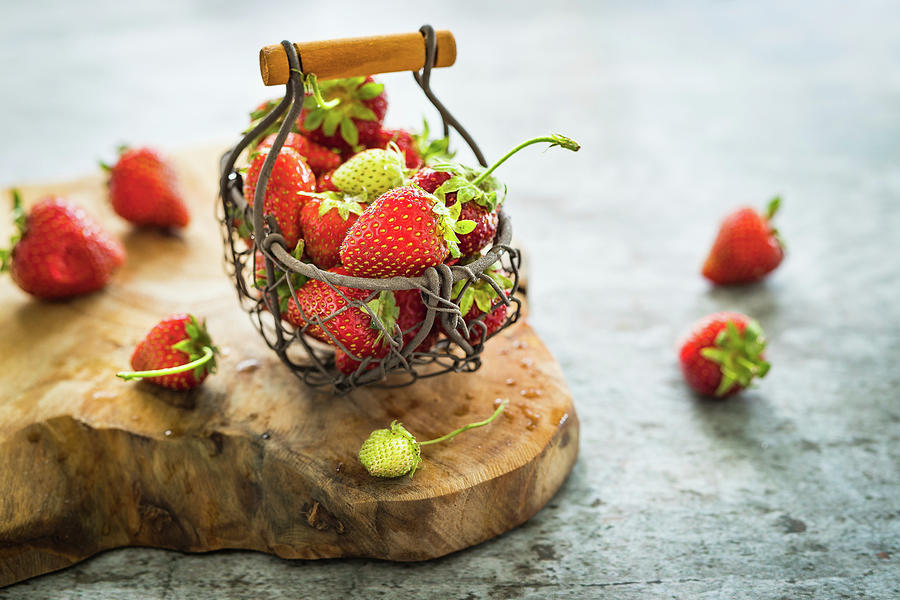 Fresh Summer Strawberries In A Metal Basket Photograph by Osmykolorteczy