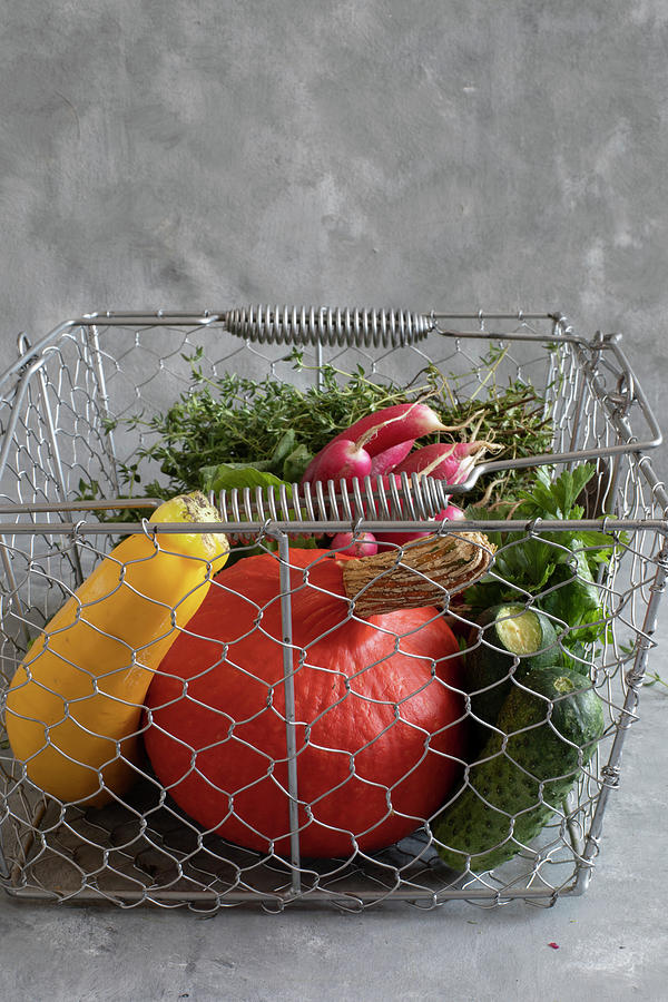 Fresh Veg In A Wire Basket Photograph by Lilia Jankowska