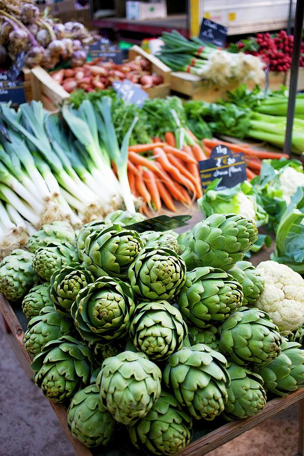 Artichoke Photograph - Fresh Vegetables At A Market In France by Sabine Mader