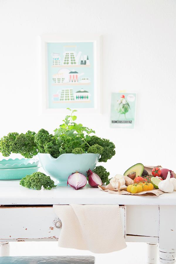 Fresh Vegetables On Kitchen Table Photograph by Syl Loves