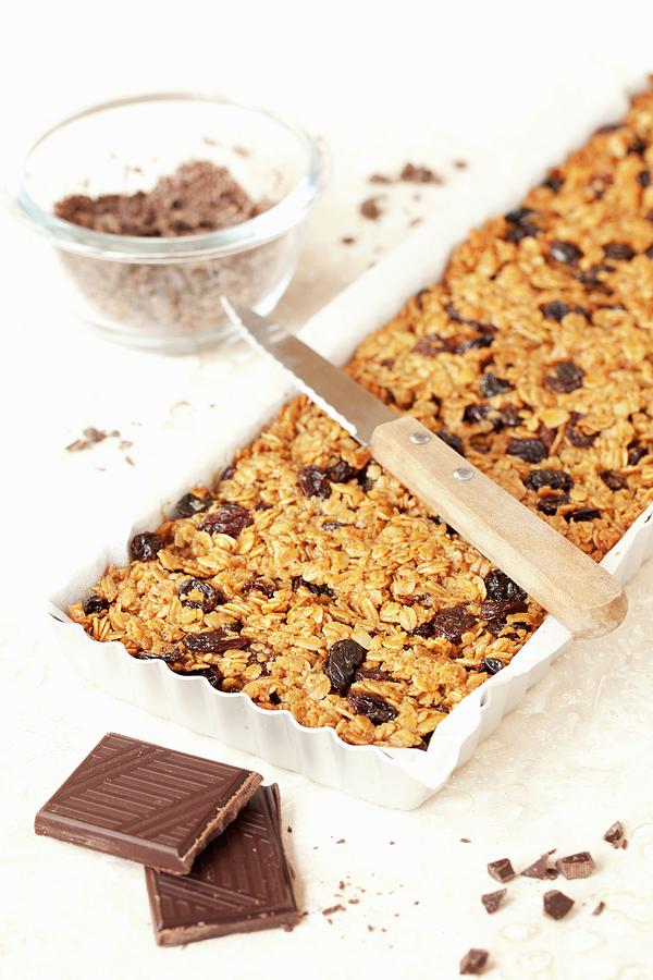 Freshly Baked Flapjacks With Chocolate And Brown Sugar Photograph by Jane Saunders