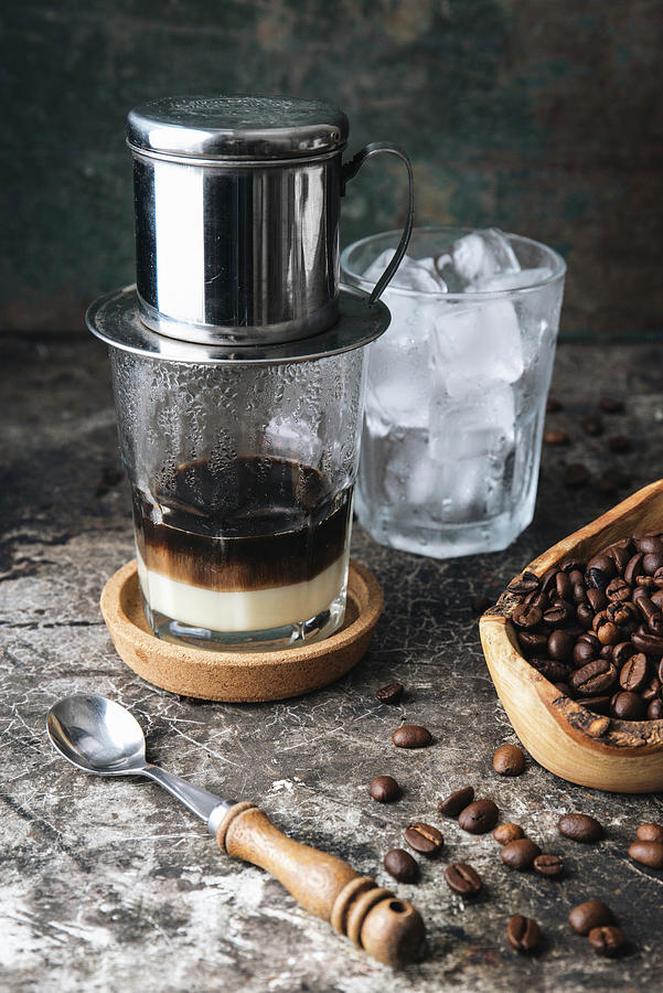 Freshly Brewed Coffee, Ice Cubes And Coffee Beans Photograph by Max D. Photography