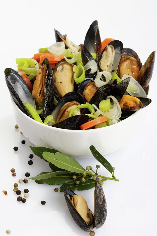 Freshly Prepared Mussels In Bowl Photograph by Creativ Studio Heinemann