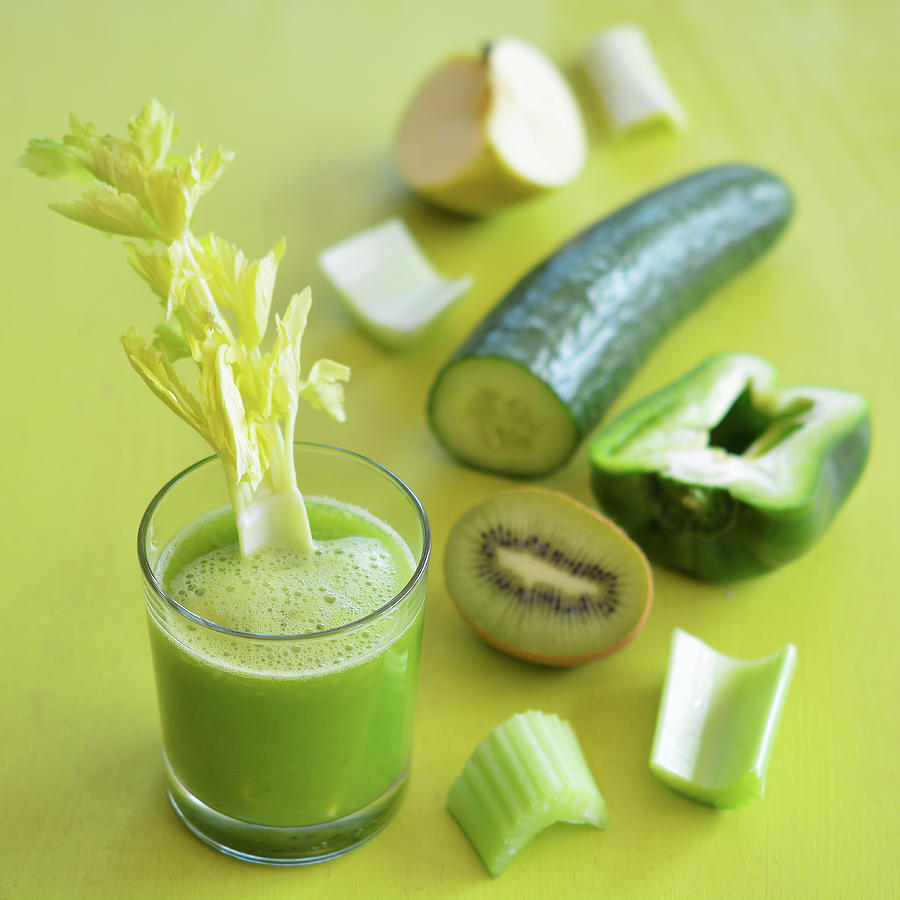Freshly Squeezed Green Juice From Fruit And Vegetables Photograph by Mariola Streim
