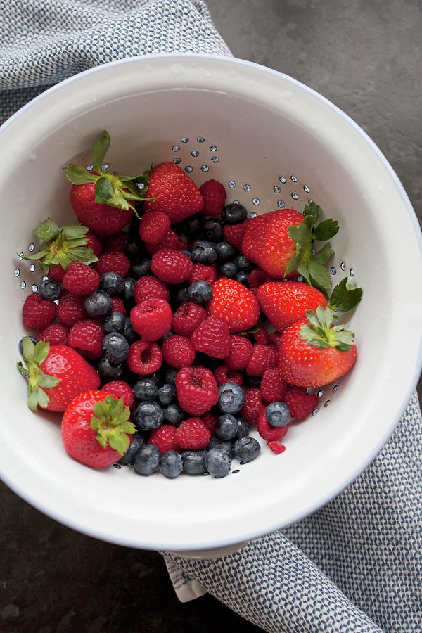 Freshly Washed Berries In A Colander seen From Above Photograph by Ryla Campbell