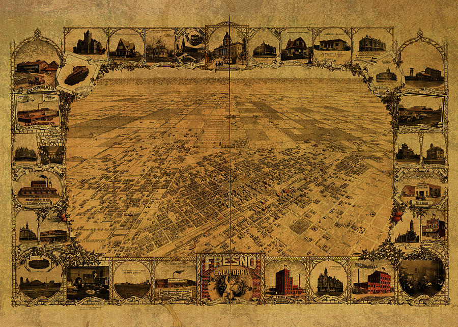 Fresno California Vintage City Street Map 1901 Mixed Media By Design Turnpike Pixels 3583