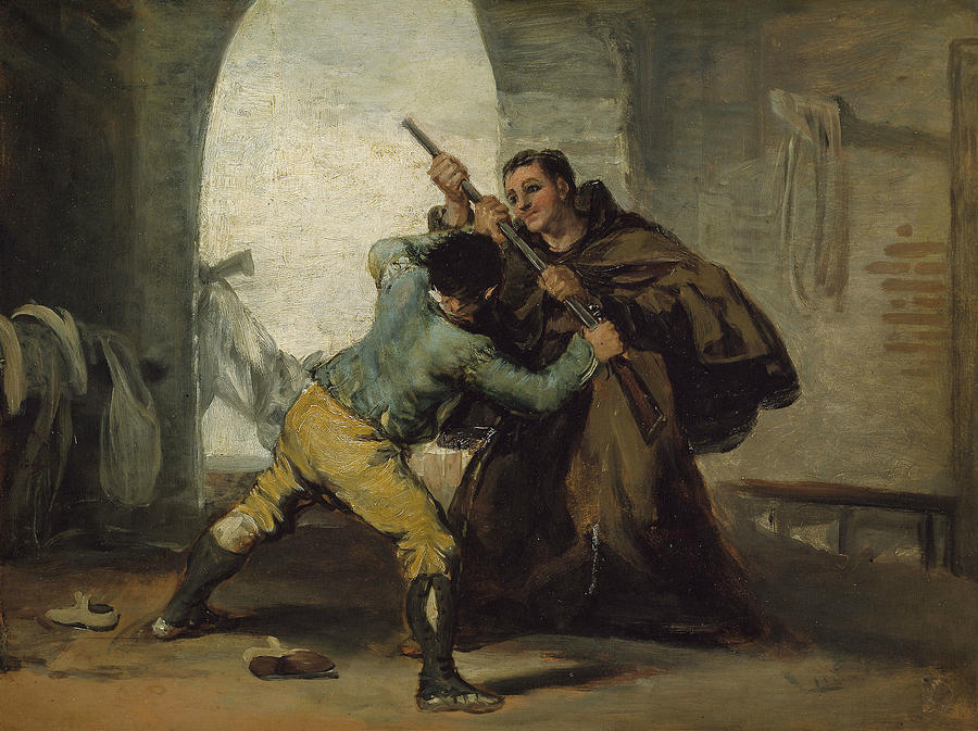 Friar Pedro Wrests the Gun from El Maragato Painting by Francisco Goya