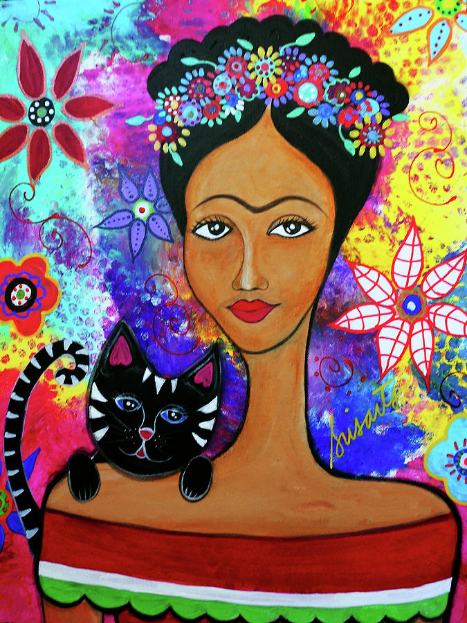 Portrait Painting - Frida And Her Cat by Prisarts