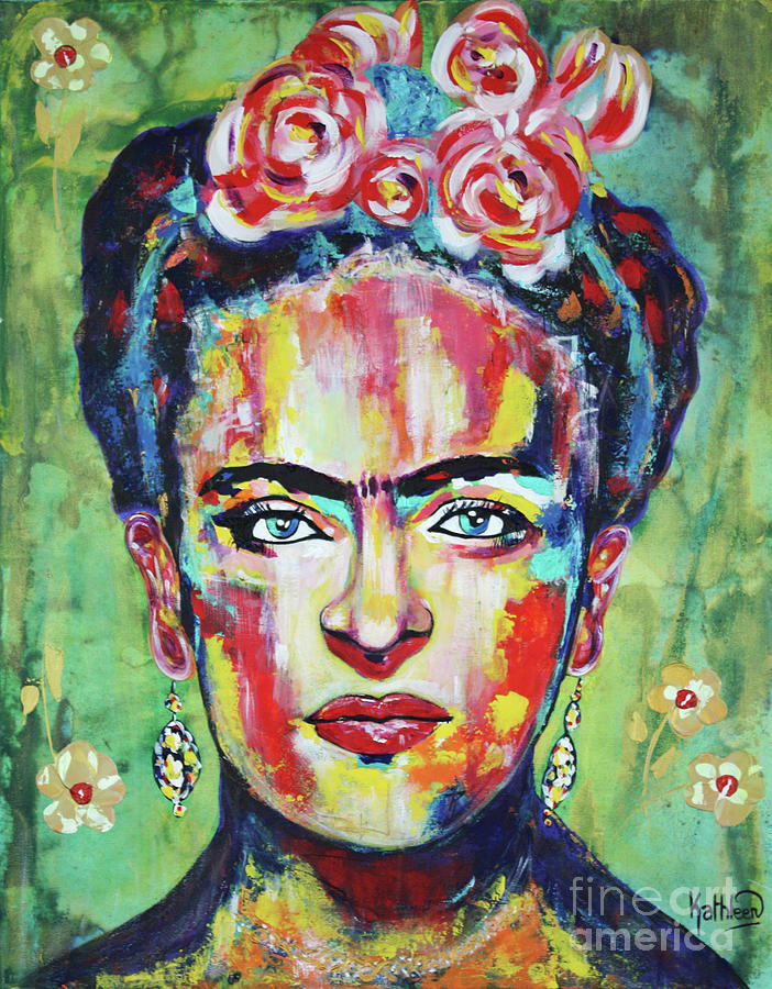 Frida Kahlo Pink Flowers Painting by Kathleen Artist PRO