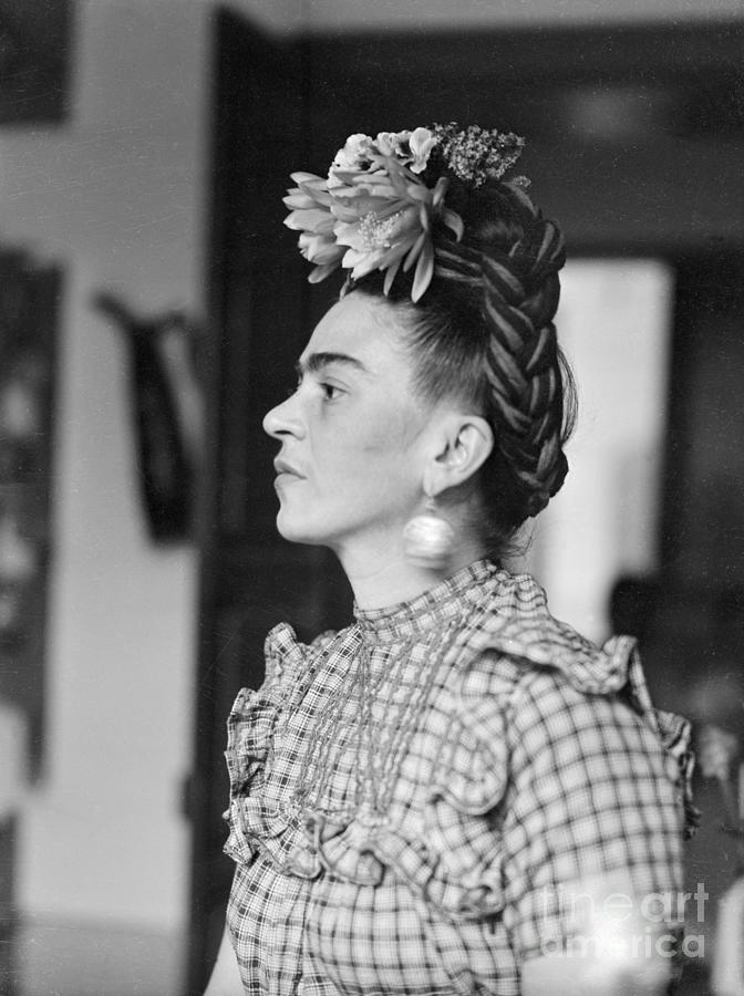 Diego Rivera Photograph - Frida Kahlo Wearing Exquisite Hat by Bettmann