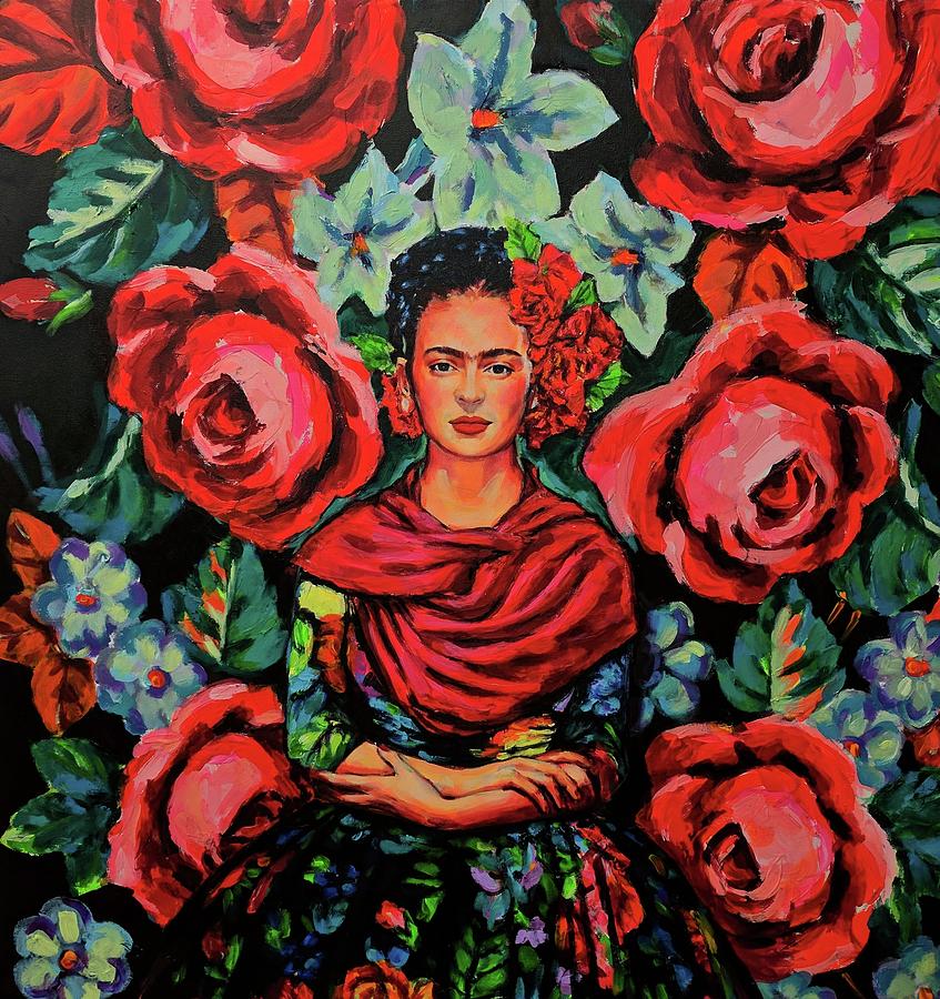 Frida with red shawl Painting by Irina Negulescu - Fine Art America