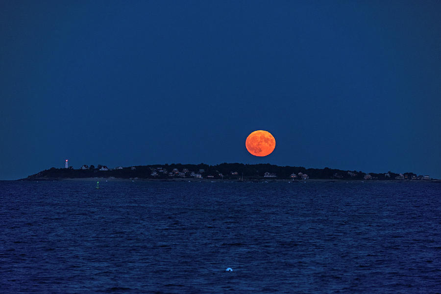 Friday the 13th Full Moon rising over Bakers Island Salem MA Photograph by Toby McGuire