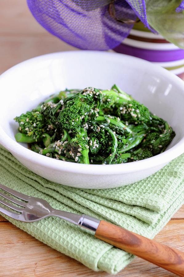 Fried Broccoli With Soy Sauce And Sesame Seeds Photograph by Mario Matassa