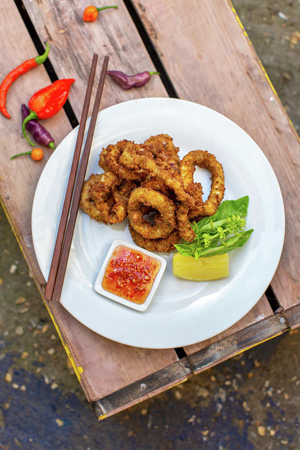 Fried Calamari With Sweet Chilli Sauce Photograph by Lara Jane Thorpe