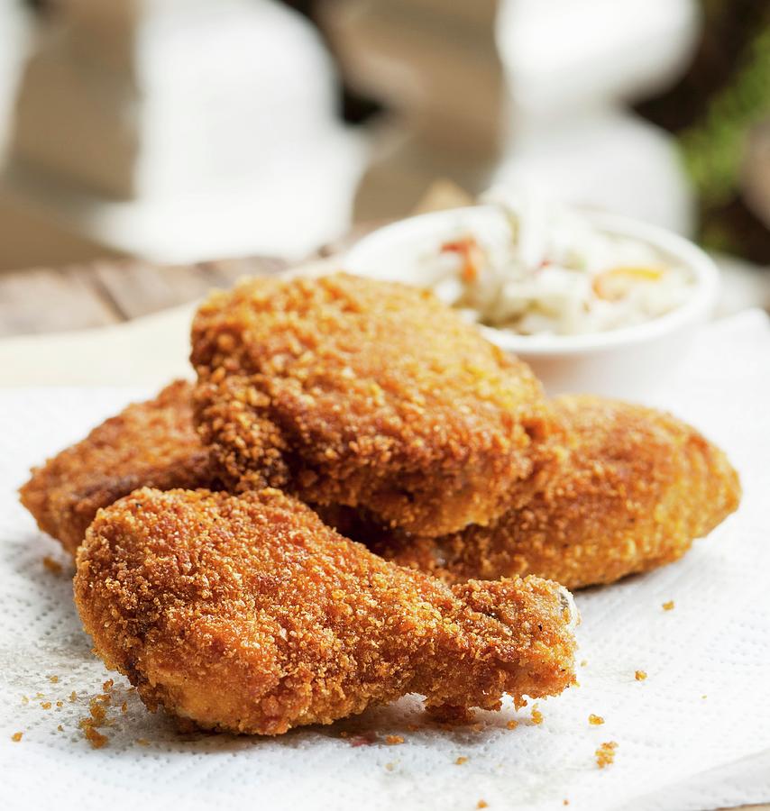 Fried Chicken With Coleslaw Photograph by Rene Comet