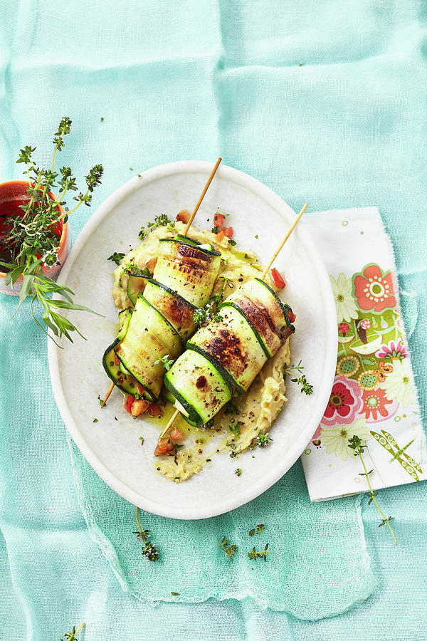 Fried Courgette Rolls With Bean Pure Photograph by Stockfood Studios /  Ulrike Holsten