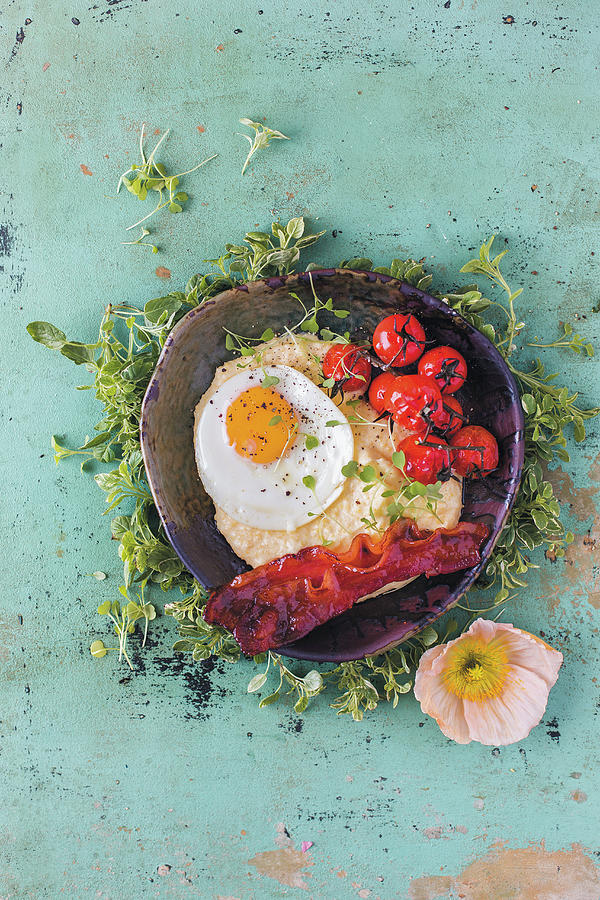Fried Egg And Bacon On Polenta Photograph by Great Stock!