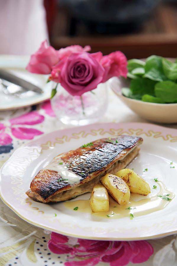 Fried Mackerel  La Normande With Steamed Apples Photograph by Heinze, Winfried