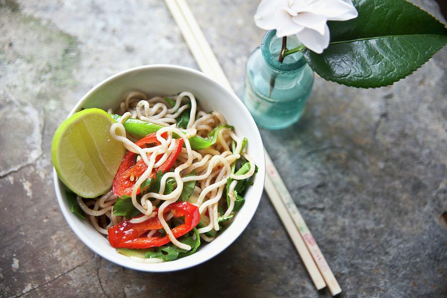 Fried Noodles With Vegetables, Chilli Peppers, Five Spice Powder And Limes asia Photograph by George Blomfield