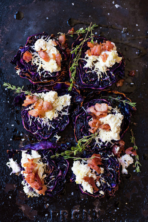 Fried Red Cabbage With Ricotta And Bacon Photograph by Hein Van Tonder