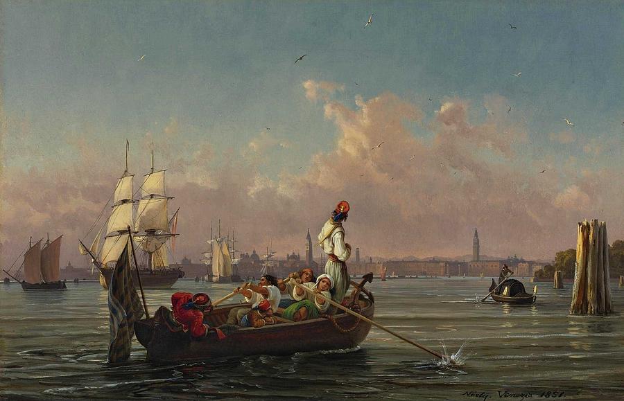 Nature Painting - Friedrich Nerly - In the lagoon, Venice  1851  by Celestial Images