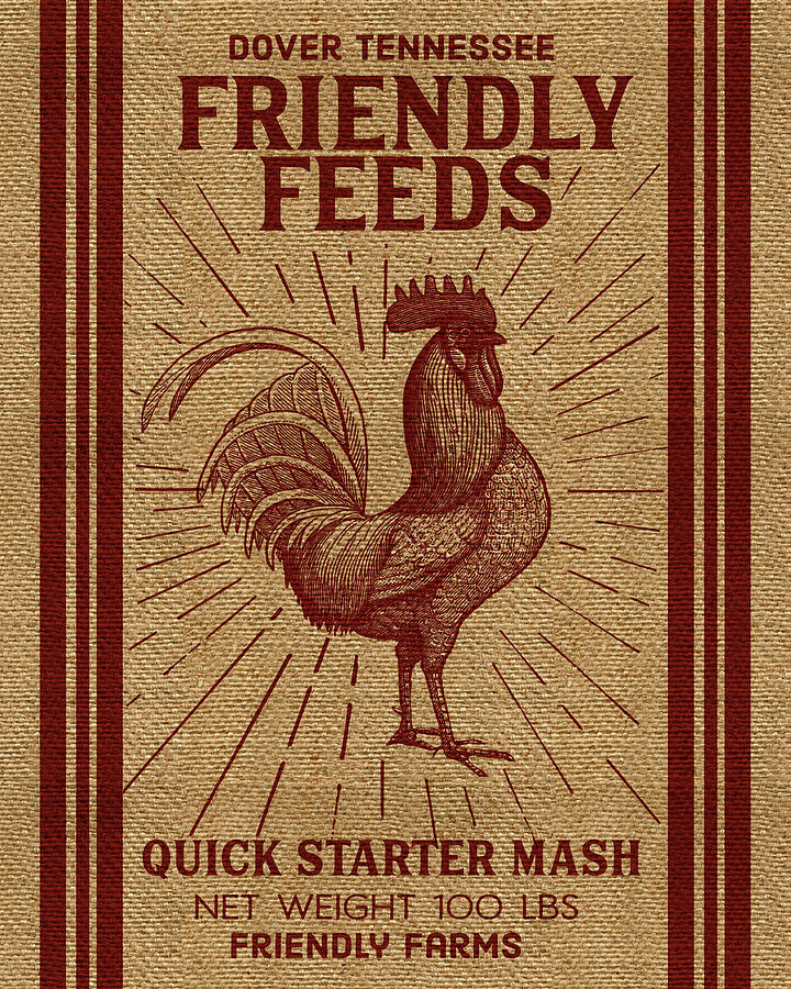 Typography Mixed Media - Friendly Feeds Rooster by Marcee Duggar