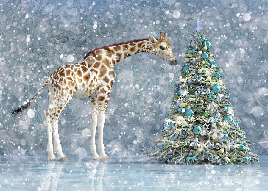 Christmas Digital Art - Friendly Giraffe Holidays by Betsy Knapp