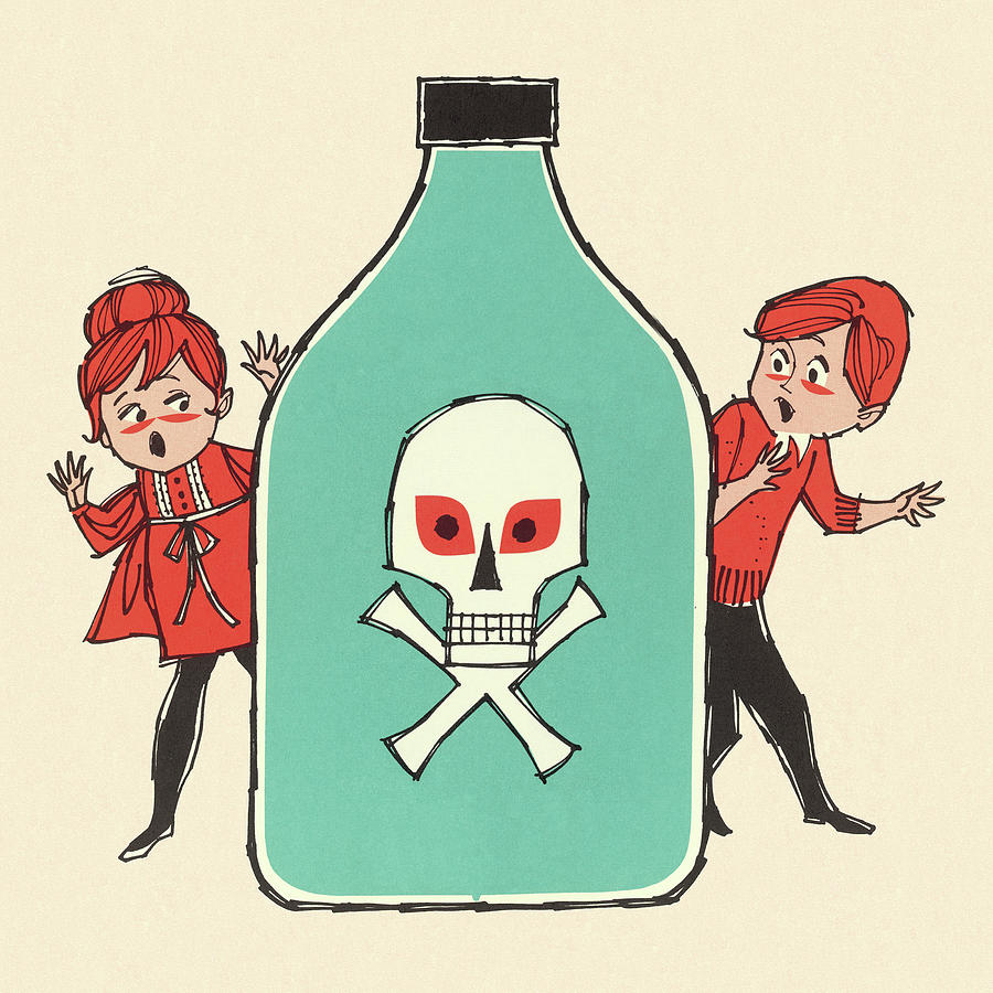 Vintage Drawing - Frightened Boy and Girl With Poison Bottle by CSA Images