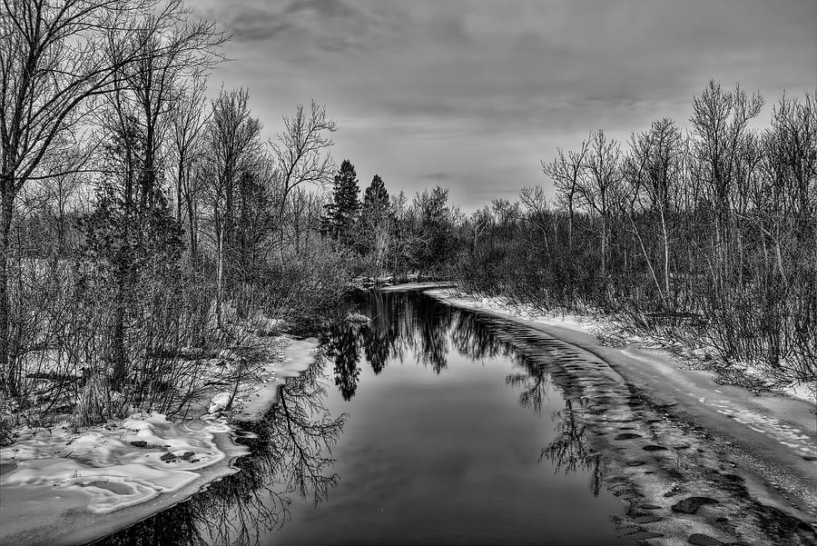 Fringe Ice On The Plover River BW Photograph by Dale Kauzlaric