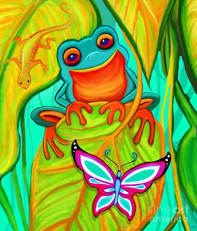 Frog Digital Art - Frog, Gecko, and Butterfly by Nick Gustafson