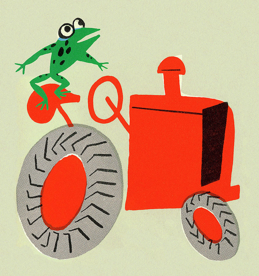 Transportation Drawing - Frog on a Tractor by CSA Images