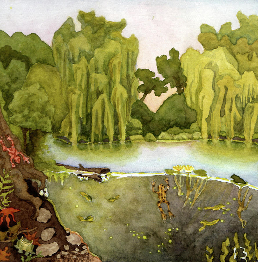 Pond Painting - Frogs by Alice Ann Barnes