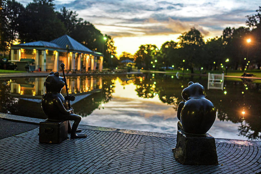 Frogs meditating on the sunset Boston MA Boston Common Frog Pond Photograph by Toby McGuire