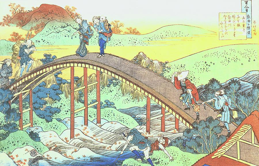 Katsushika Hokusai Drawing - From the Illustrations to 100 poems by 100 poets Ariwara no Narihira Ason 9th CE. by Katsushika Hokusai -1760-1849-