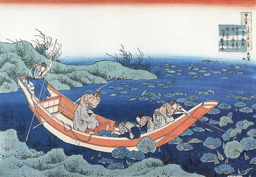 Katsushika Hokusai Drawing - From the Illustrations to 100 poems by 100 poets Bunya no Asayasu,10th. by Katsushika Hokusai -1760-1849-