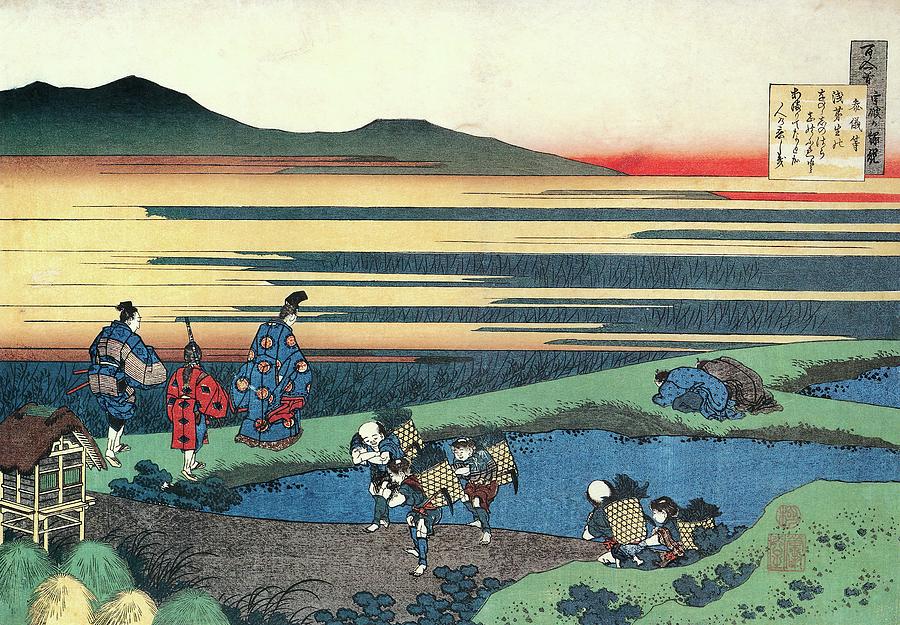 From the Illustrations to 100 poems by 100 poets Sangi Hitoshi -Minamoto no Hitoshi-,880-951. Drawing by Katsushika Hokusai -1760-1849-