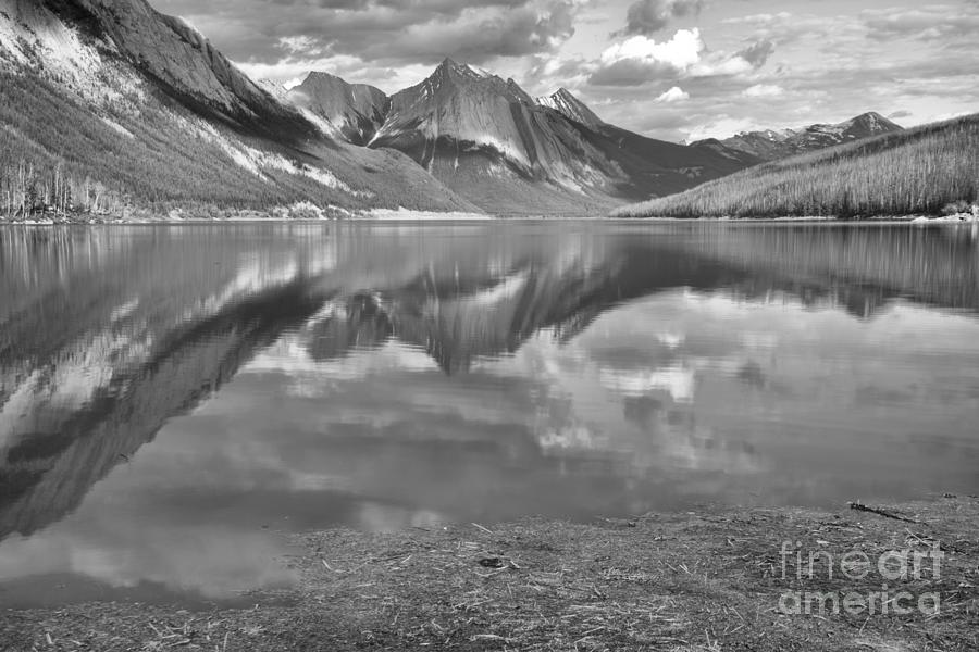 From The Shore To The Peaks At Medicine Lake Black And White Photograph by Adam Jewell