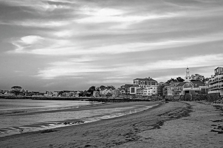 Front Beach Rockport MA at Sunser Red Clouds Streaking Black and White Photograph by Toby McGuire
