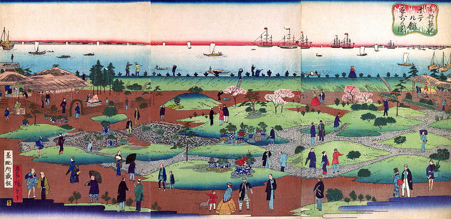 Front Garden of the Tsukiji Hotel in the Eastern Capital Painting by Utagawa Hiroshige