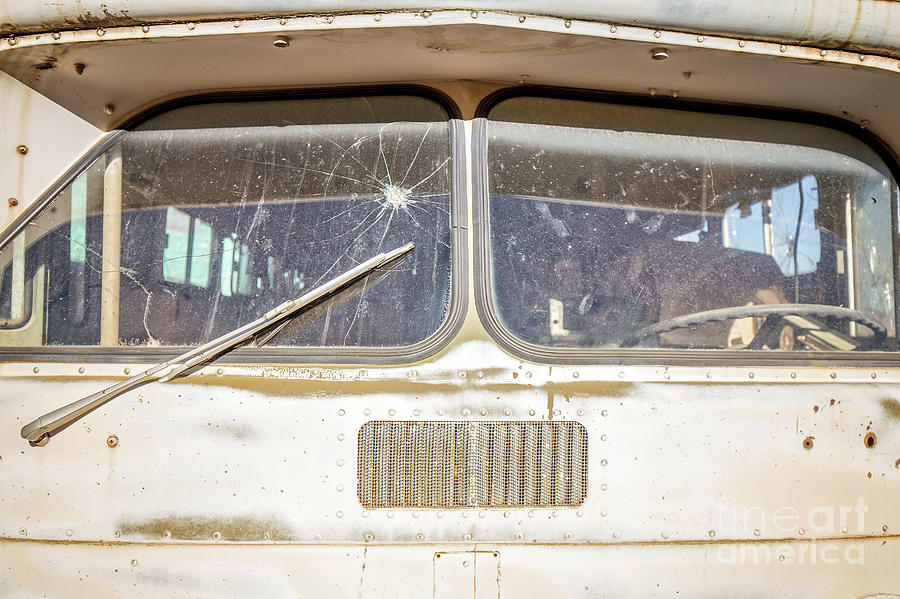 Vintage Photograph - Front of an old Bus in a junkyard by Edward Fielding