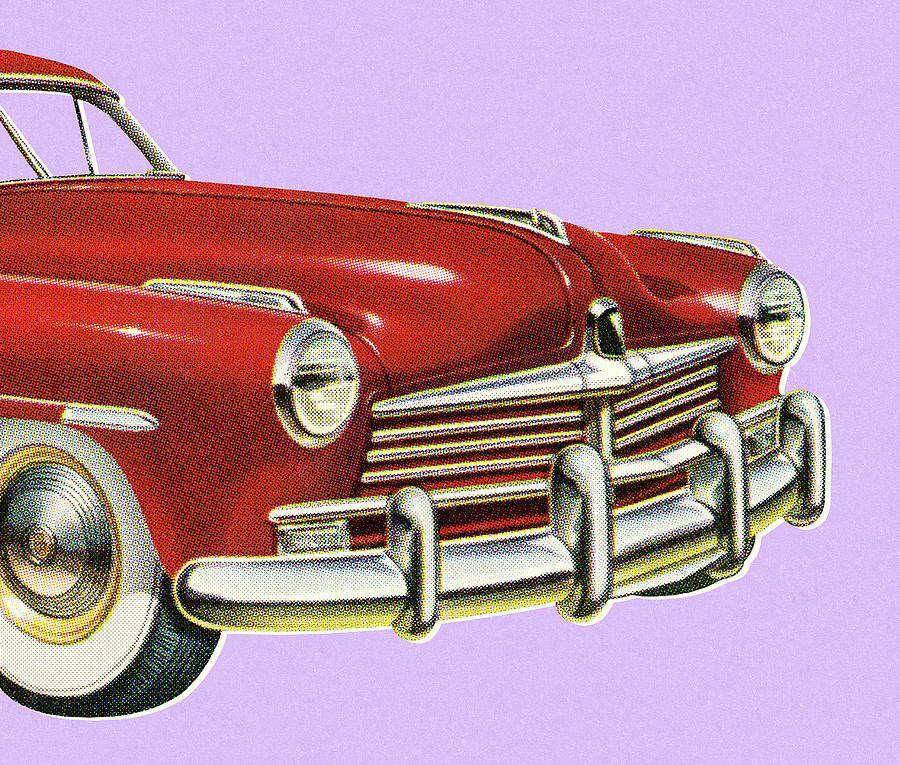 Transportation Drawing - Front View of Vintage Red Car by CSA Images