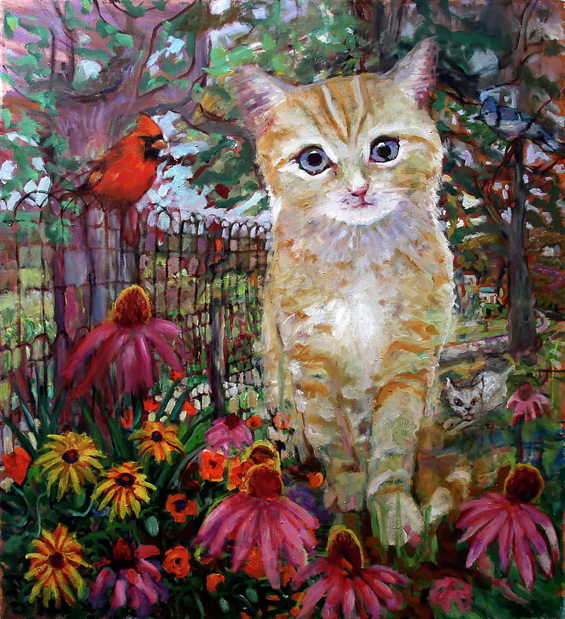 Primary Colors Painting - Front Yard Kitty by Paul Emory