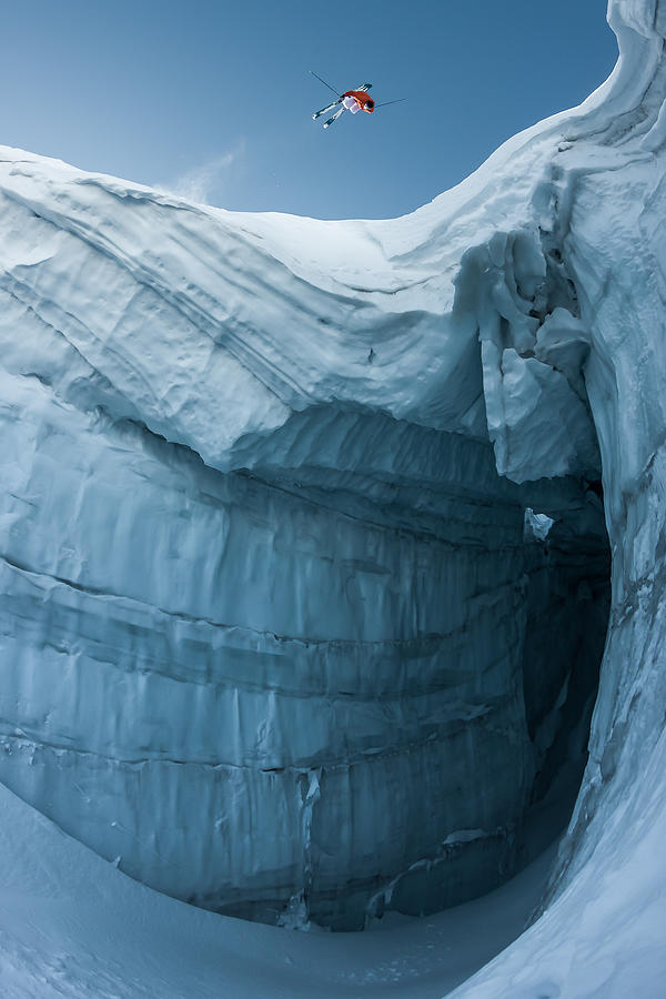 Action Photograph - Frontflip Above The Crevasse With Guerlain Chicherit by Tristan Shu