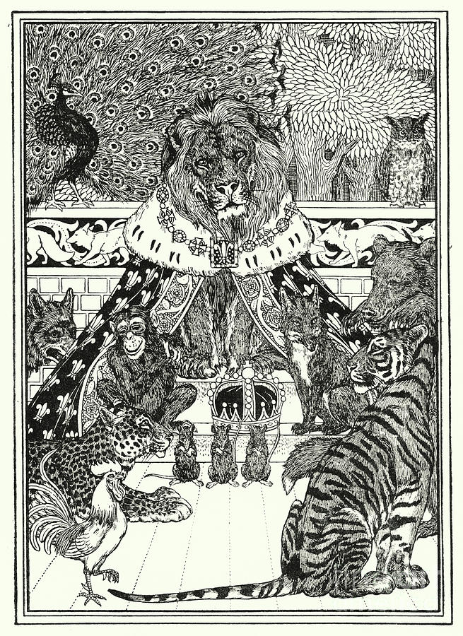 The Lion King Painting - Frontispiece Illustration For A Hundred Fables Of La Fontaine by Percy James Billinghurst
