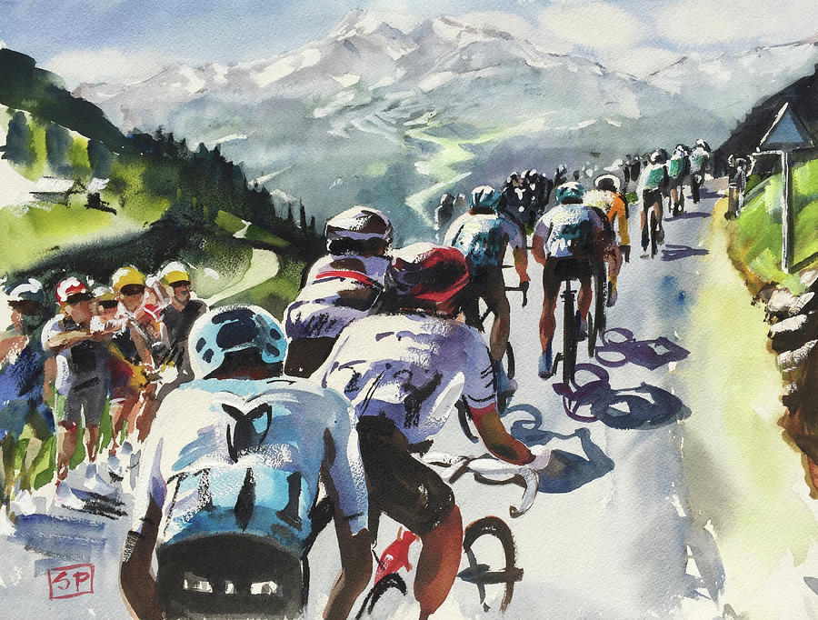 Froome Climbing Col dAubisque Painting by Shirley Peters