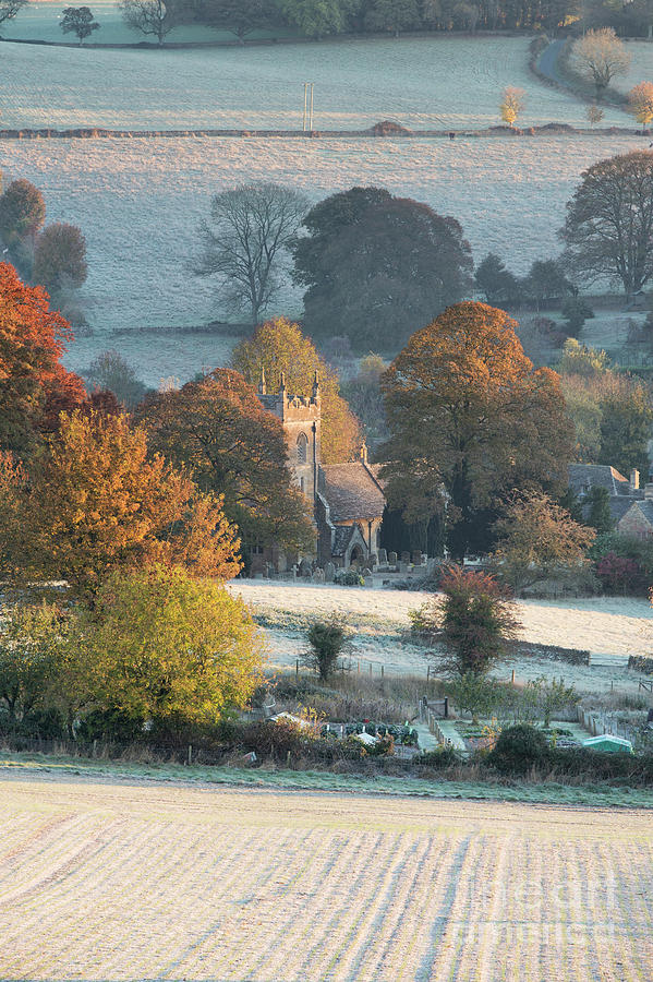 Frosty Autumn Sunrise Overlooking St Peters Church in Upper Slaughter Photograph by Tim Gainey